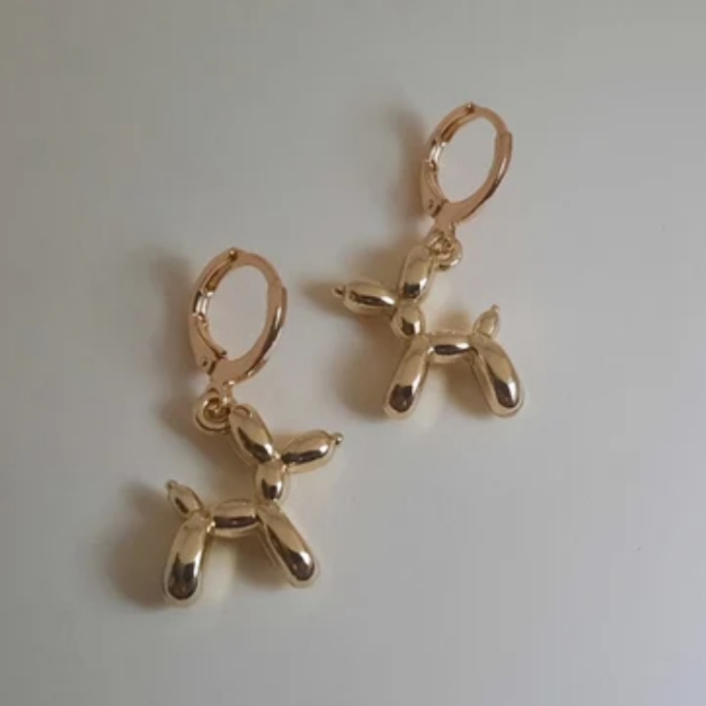 Gold 3D Balloon Animal dangle earrings - Picture 1 of 1